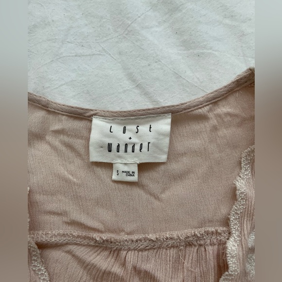 Pale Pink Button Down Long Sleeve with Bell Sleeves and Embroidery with Ties - Picture 5 of 7